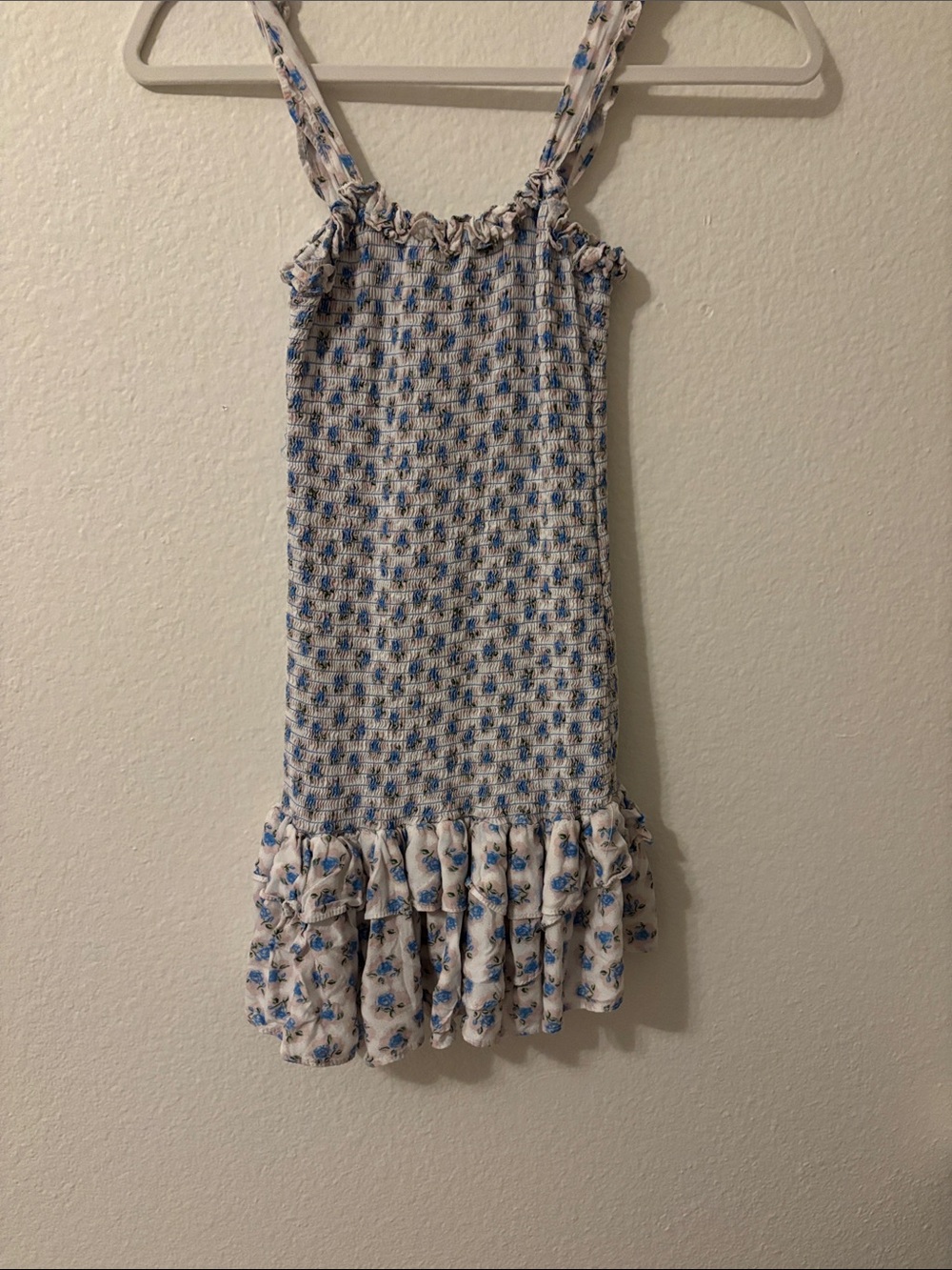 Smocked Blue Floral Casual Girls Dress